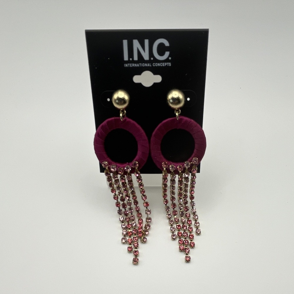 INC International Concepts‎ Gold-Tone Pink Crystal Round Dangle Drop Earrings